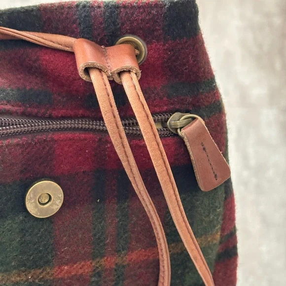 Vintage LL Bean Wool and Leather Small Bag Plaid - Picture 5 of 6